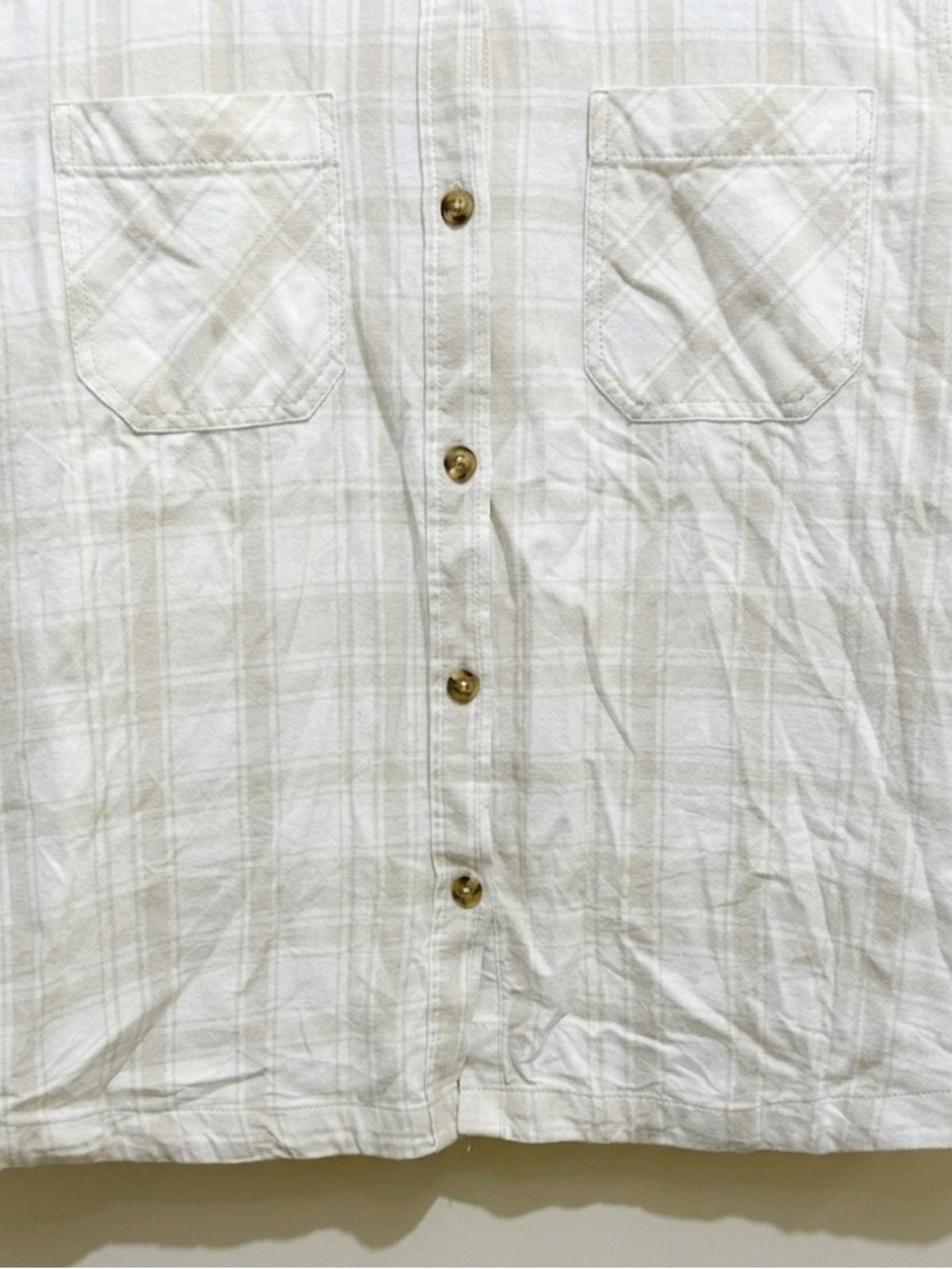 Frank & Oak Flannel Plaid Button Down Shirt Size XXL Cream Tan - Picture 6 of 11